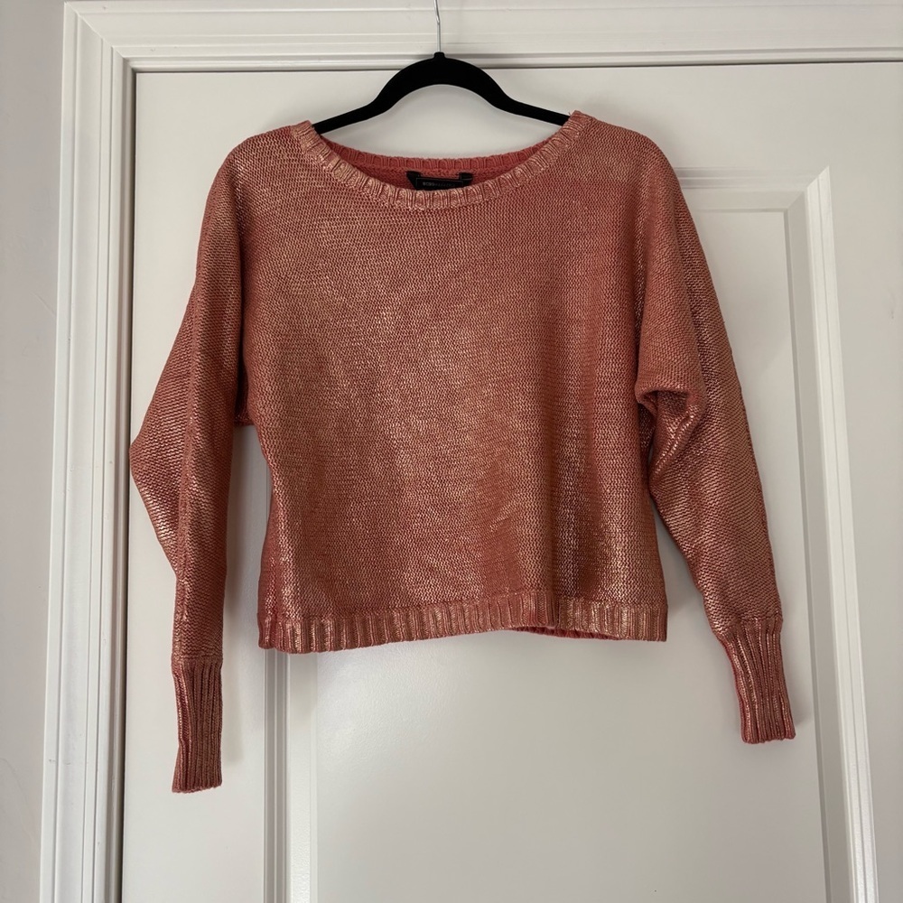 BCBGMaxAzria Women’s Metallic (Gold) Pink Long Sleeve Sweater